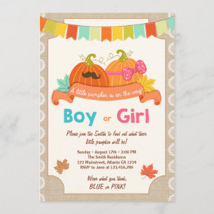 Gender reveal invitation Little pumpkin He or She