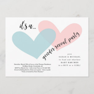Gender Reveal Invitation Pink & Blue Hearts