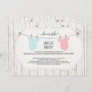 Gender Reveal Invitation   Rustic Clothesline