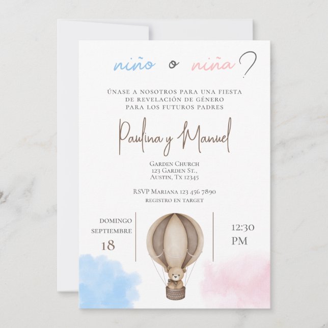 Gender Reveal Invitation Spanish (Front)