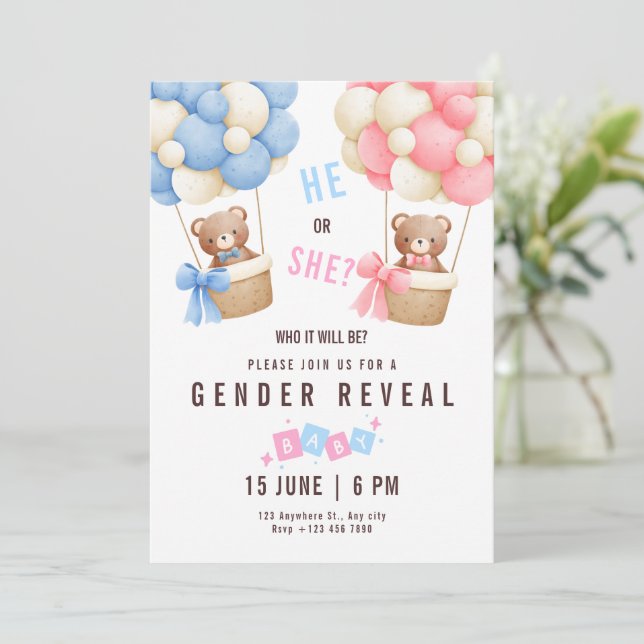 Gender Reveal Invitation Teddy Bear Gender Reveal  (Standing Front)