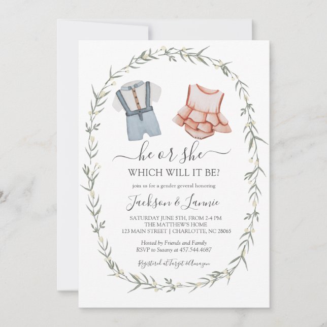 Gender Reveal invitation, Vintage Gender Reveal in Invitation (Front)