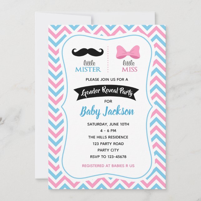 Gender Reveal Invitations (Little Mister or Miss) (Front)