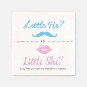 Gender Reveal, Little He Little She, Lips Moustach Napkin