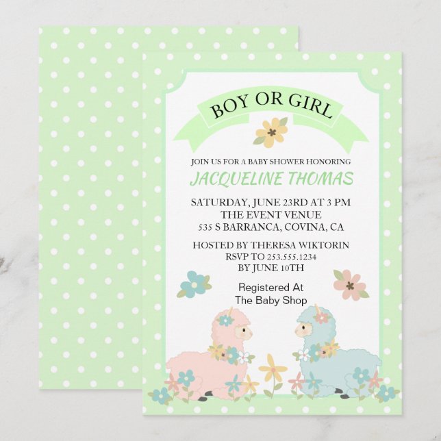 Gender Reveal Llama Baby Shower Invitation (Front/Back)