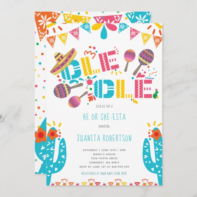 Gender Reveal Mexican Fiesta He Or She Invitation (Front/Back)
