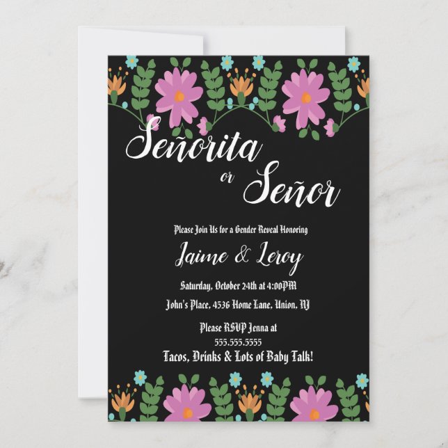 Gender Reveal Mexican Floral Greenery Invitation (Front)