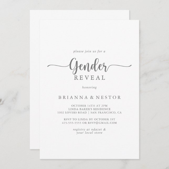 Gender Reveal Minimalist Calligraphy Party  Invitation (Front/Back)