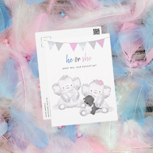 Gender Reveal Modern Elephants Party Postcard