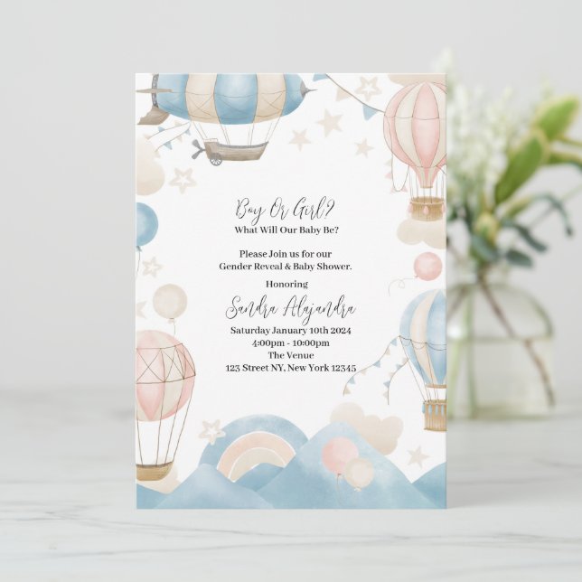 Gender Reveal or Baby Shower Air balloons invite (Standing Front)