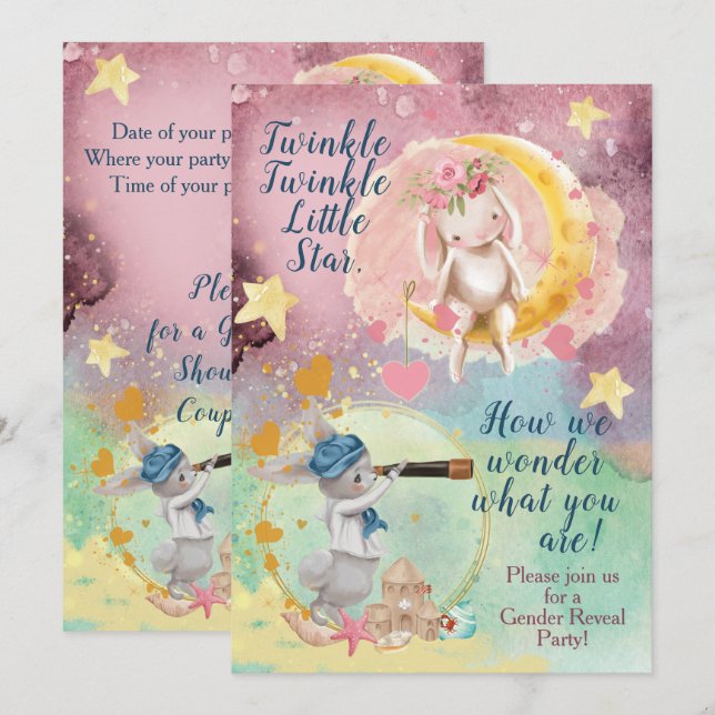 Gender Reveal or Twins Baby Shower Invitation (Front/Back)