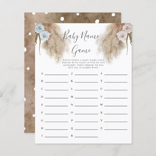 Gender Reveal Pampas Grass Baby Name Shower Game  (Front/Back)