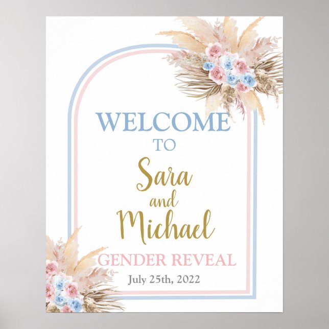 Gender Reveal Pampas Grass Welcome sign (Front)