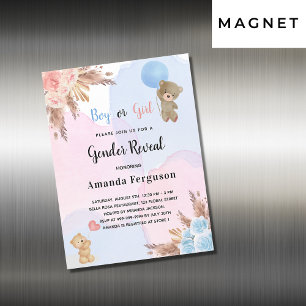 Gender reveal pampas teddy magnet invitation
