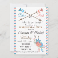 Gender Reveal Party Arrow Blue Pink Boho Flowers