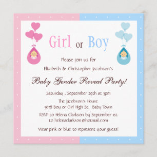 Gender Reveal Party Babies & Heart Balloons Invitation