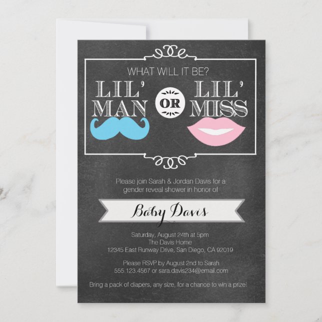 Gender Reveal Party Baby Shower Invitation Chalk (Front)