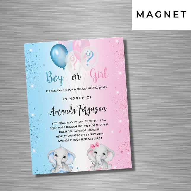 Gender reveal party blue pink boy girl luxury magnetic invitation (Creator Uploaded)