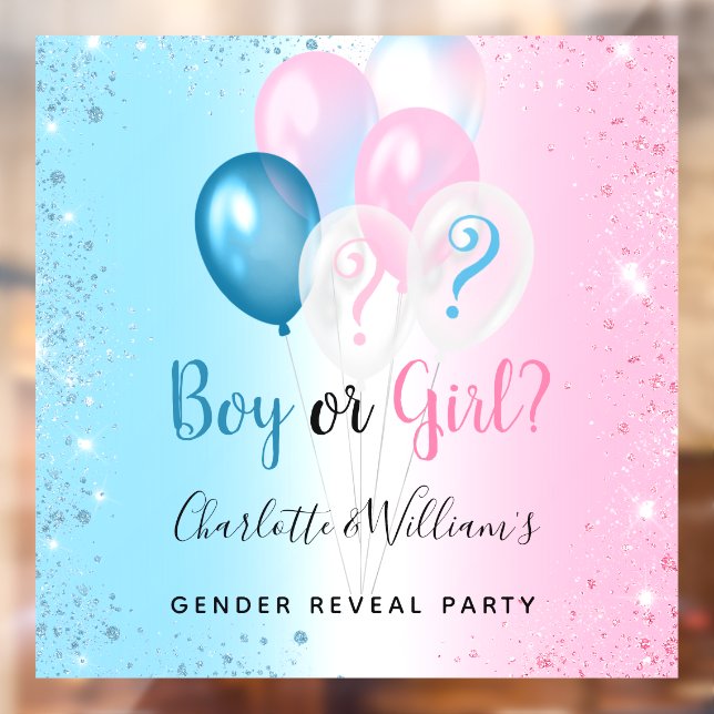 Gender reveal party boy girl blue pink balloons window cling (Sheet 2)