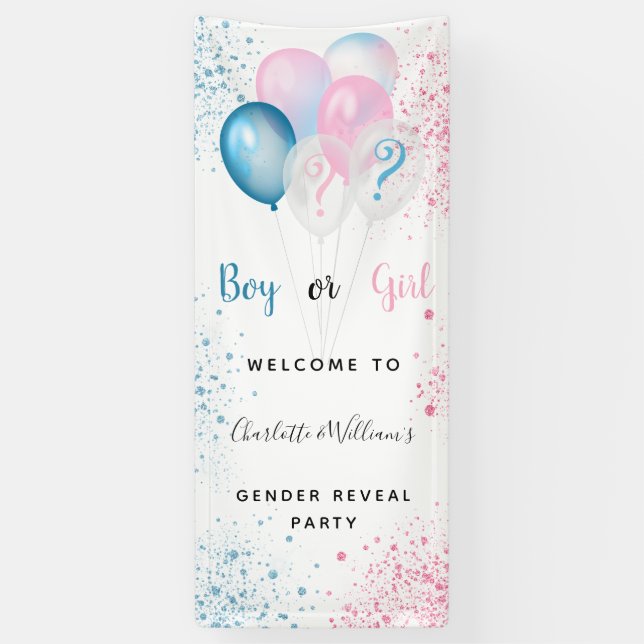 Gender reveal party boy girl blue pink banner (Vertical)