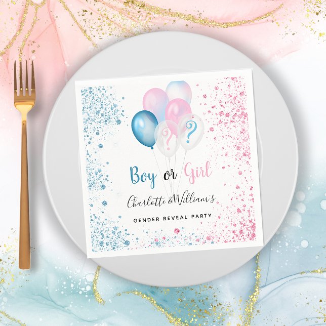 Gender reveal party boy girl blue pink glitter napkin (Creator Uploaded)