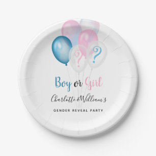 Gender reveal party boy girl blue pink white  paper plate