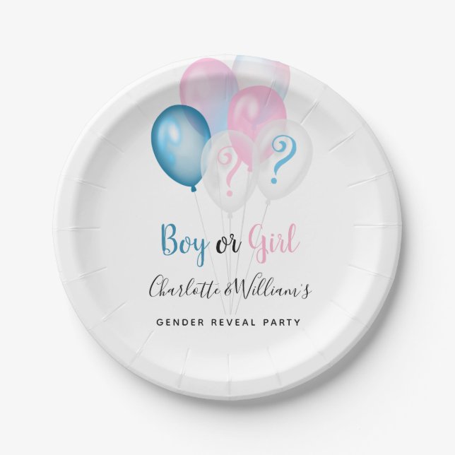 Gender reveal party boy girl blue pink white  paper plate (Front)