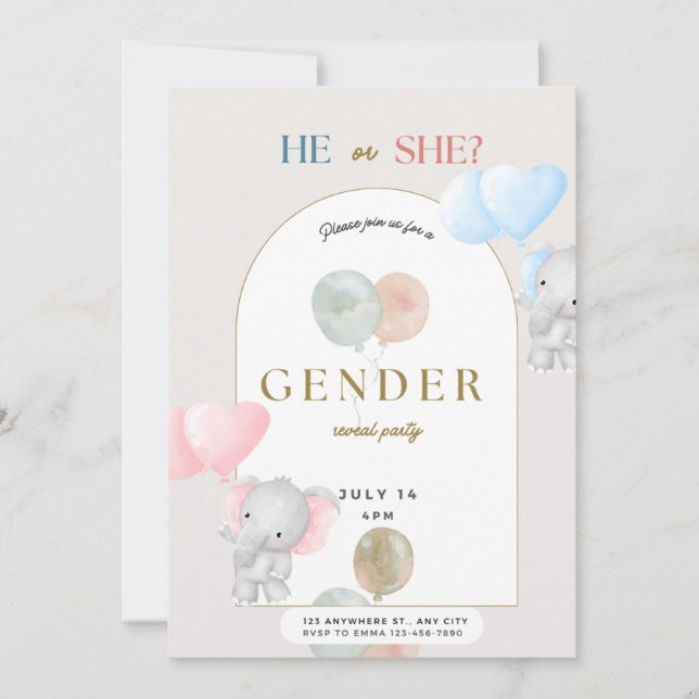 gender reveal party,boy or girl, elephant holiday card (Front)