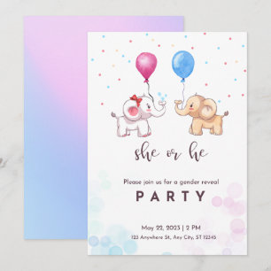 gender reveal party,boy or girl, elephant invitation