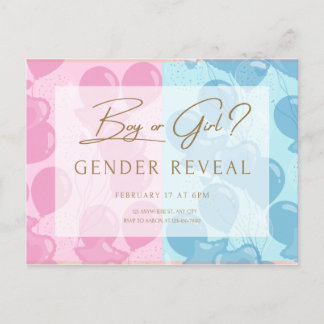 gender reveal party boy or girl he or she postcard