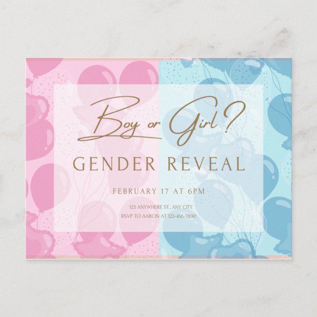 gender reveal party boy or girl he or she postcard (Front)