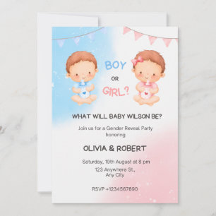 gender reveal party,boy or girl,pink and blue  holiday card