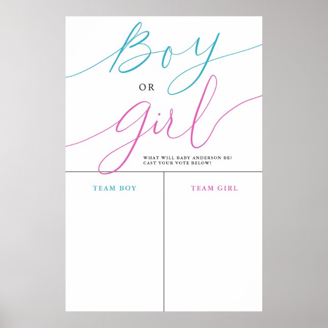 Gender Reveal Party Boy or Girl Prediction Sign (Front)