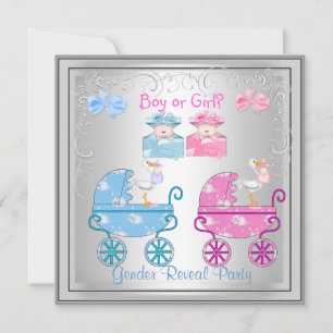 Gender Reveal Party Boy or Girl Silver Invitation