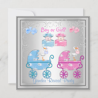 Gender Reveal Party Boy or Girl Silver Invitation