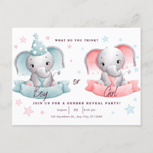 gender reveal party cute elephant,he or she postcard