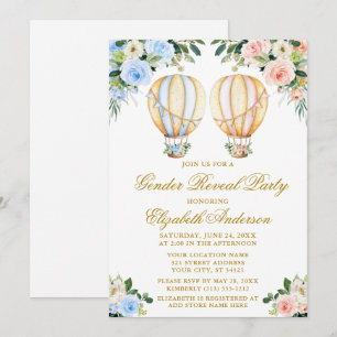 Gender Reveal Party Floral Hot Air Balloons Invitation
