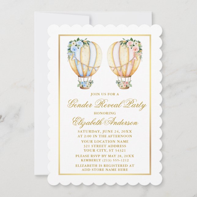 Gender Reveal Party Floral Hot Air Balloons Invitation (Front)