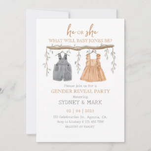 Gender reveal Party, Gender Reveal, He or She Invitation