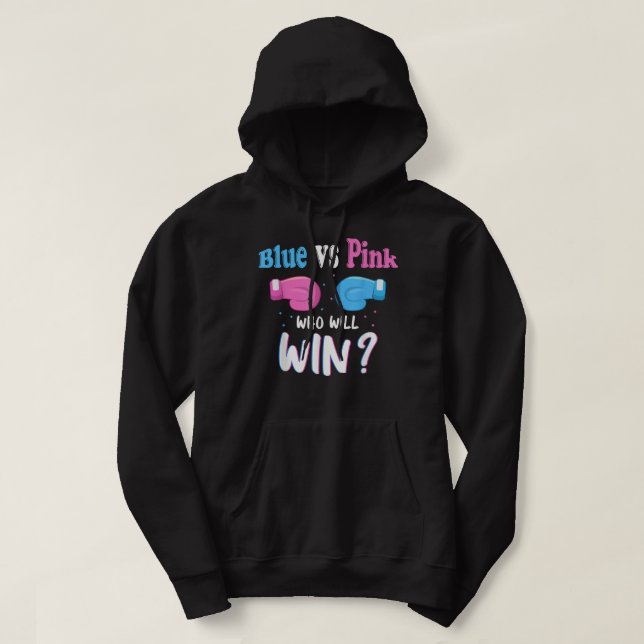 gender reveal party gifts, blue vs pink who will w hoodie (Design Front)