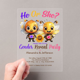 Gender Reveal Party He or She Baby Bee Shower Acrylic Invitations