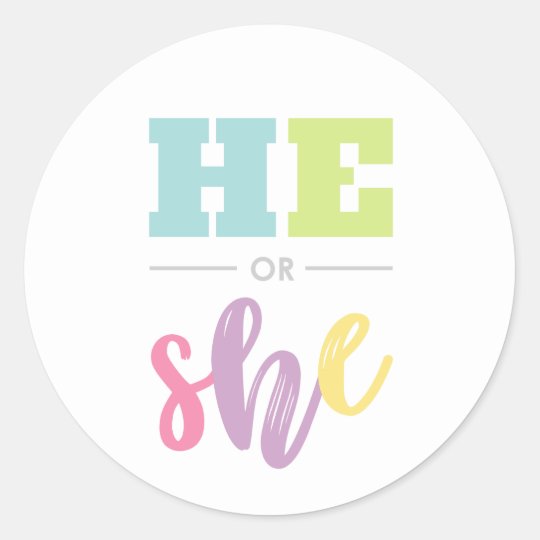 Gender Reveal Party He Or She Pastel Classic Round Sticker Zazzle Co Uk