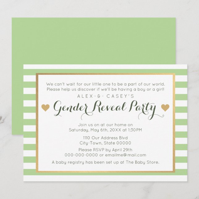Gender Reveal Party Invitation - Classic Stripes (Front/Back)
