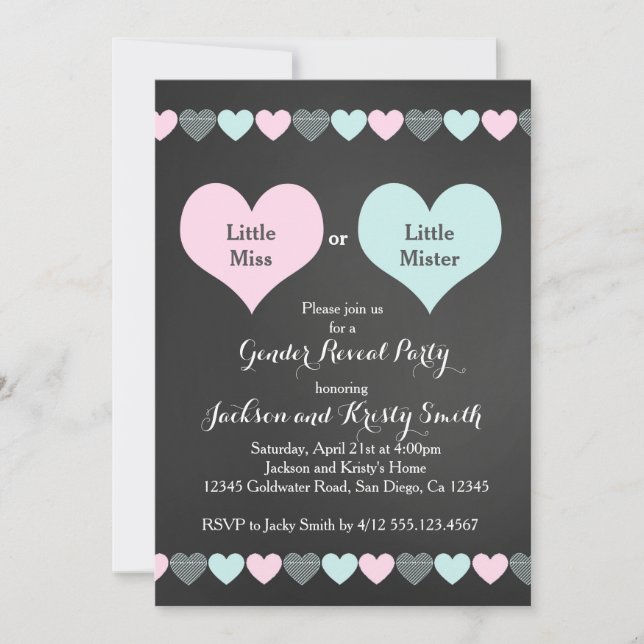 Gender Reveal Party Invitation Hearts (Front)