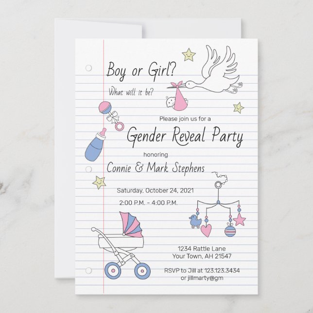 Gender Reveal Party Invitation notebook paper (Front)