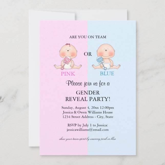 Gender Reveal Party Invitation-Pink or Blue Invitation (Front)