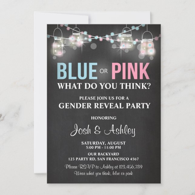 Gender reveal party invitation Rustic chalk Shower (Front)