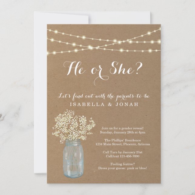 Gender Reveal Party Invitation  - Rustic Kraft (Front)