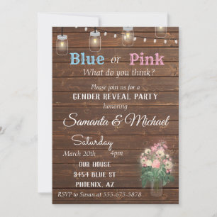Gender Reveal Party Invite Wood Rustic Lights