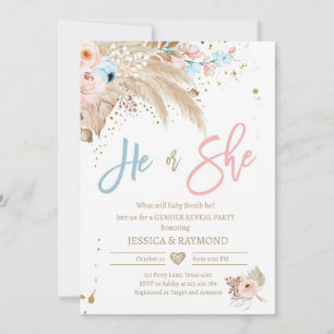 Gender Reveal Party Pampas Grass Boho Tropical Invitation